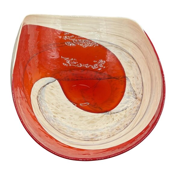 Murano Yalos Art Glass Centerpiece Bowl Rouge Ivory And Red 20" X 11.5" X 7" Dec - Picture 7 of 10